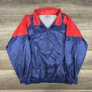 Vintage Puma Jacket Mens Medium Blue Red Nylon Half Zip Windbreaker 80s 90s